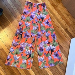 High rise wide leg floral flow pants